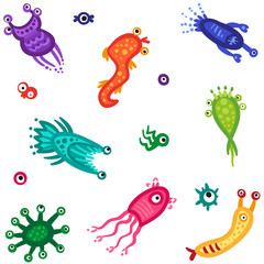  Vector medical positive illustration with microbes.