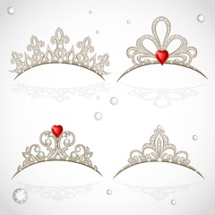 Set openwork jewelry tiaras with diamonds and faceted red stones © Azuzl