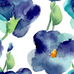 Watercolor of violet flowers seamless pattern.  - 100216512