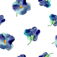 Fototapeta na wymiar Watercolor of violet flowers seamless pattern. 