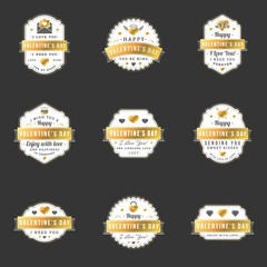 Set Of Vintage Happy Valentines Day Golden Badges and Labels. Typography Design Template