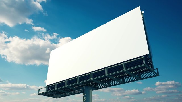 Blank billboard. Puffy clouds in the blue sky background. Time lapse.