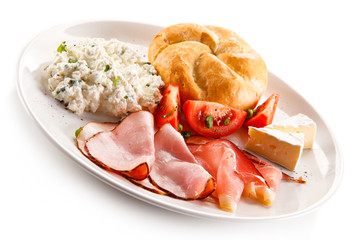 Breakfast - bacon, cottage cheese and vegetables 