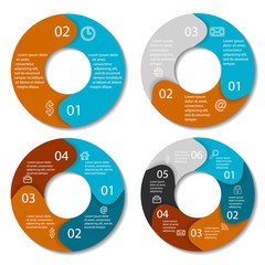 Set of round infographic diagram. Circles of 2, 3, 4, 6 elements. Vector EPS10