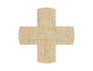 Obraz premium Medical cross patch burlap texture isolated on white