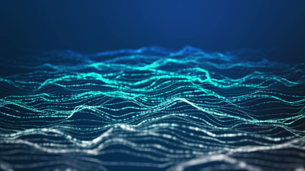 Sea water surface formed by glowing particles. 4k seamless looping animated background