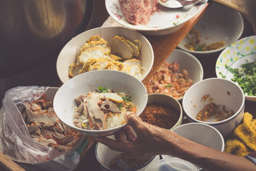 Thai food. Spicy food at Damnoen Saduak Floating Market near Ban