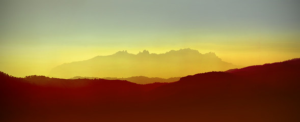 Montserrat mountains at sunset - obrazy, fototapety, plakaty