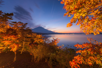 Fuji in Fall near Lake Yamanaka in Japan.