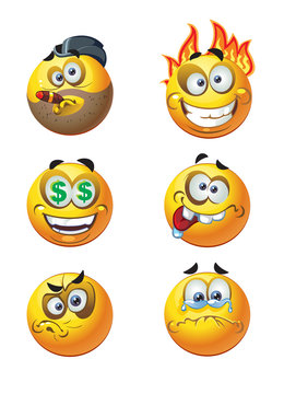 set of batch vector round smiles emotion crazy and money