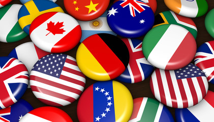 International World Flags On Badges - obrazy, fototapety, plakaty