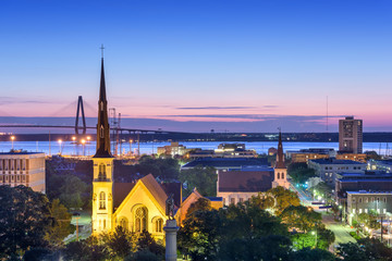 Obraz premium Panoramę centrum miasta Charleston, Karolina Południowa, USA.