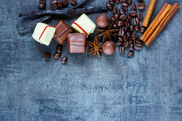Chocolates, coffee beans and spices