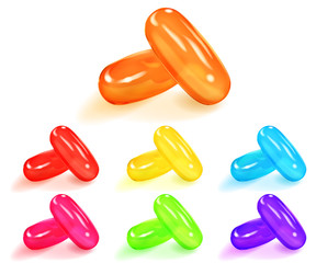 Set of multicolored capsules with shadows on white background