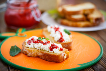  fried in batter toast with cream cheese and jam