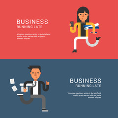 Young Businessmans in Suit Running Fast. Flat Style Vector Template for Web Banner