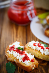  fried in batter toast with cream cheese and jam