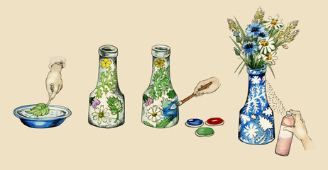 Vase decoration do-it-himself manual illustration