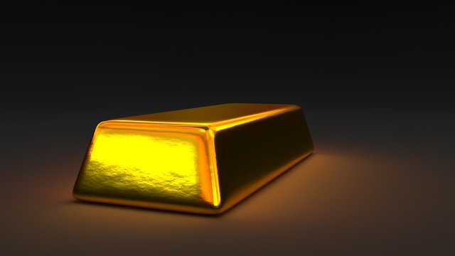 Animated falling and bouncing realistic bar of gold in dark space. Special HDRI lighting to enhance realism in reflection and caustics.