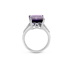 Emerald Cut Purple Amethyst Gemstone Ring in Silver
