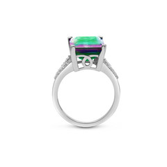 Emerald Cut Mystic Topaz Gemstone Ring in Silver 