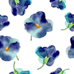 Watercolor of violet flowers seamless pattern. - 100221117