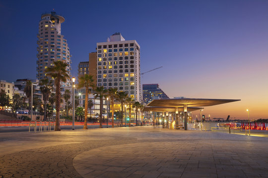 Tel Aviv Promenade. Image of Tel Aviv, Israel during sunset.