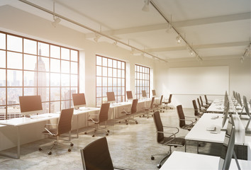 Open space office with computers