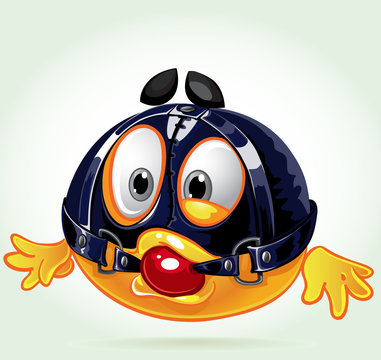 Sadomasochistic smile with the ball in his mouth