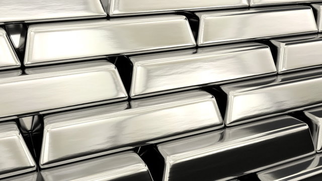 Animated stock of fine bars of silver. Camera Panning right to left. Special HDRI lighting to enhance caustics and reflections.
