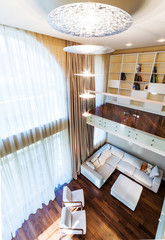 Big modern living room , top view.