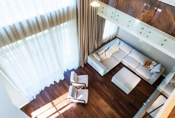 Big modern living room , top view.