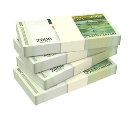 Malagasy ariary bills isolated on white background. Computer generated 3D photo rendering.