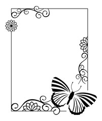 Black and white silhouette frame with butterflies