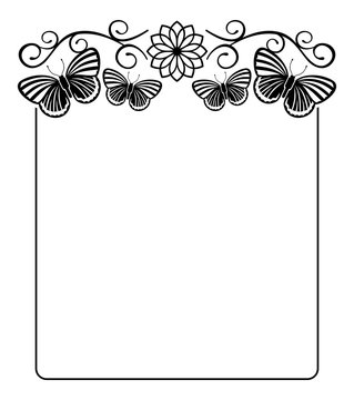 Black and white silhouette frame with butterflies