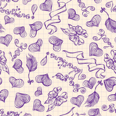 Seamless pattern of hand drawn symbols valentine's day