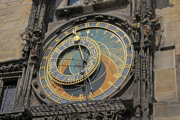 PRAGUE, CZECH REPUBLIC - APRIL 24, 2013: Prague Astronomical Clock (Prague Orloj) on the wall of Old Town City Hall, Prague, Czech Republic