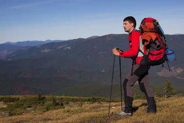 Man hiking in the mountains.