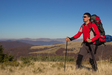 Man hiking in the mountains.