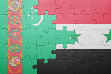 puzzle with the national flag of turkmenistan and syria