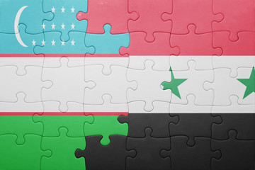 puzzle with the national flag of uzbekistan and syria