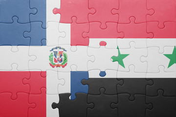 puzzle with the national flag of dominican republic and syria