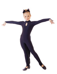 Obraz premium Nice little girl dressed as black cat. Isolated on white