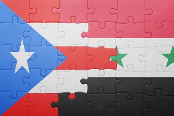 puzzle with the national flag of puerto rico and syria