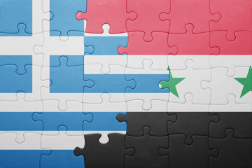puzzle with the national flag of greece and syria