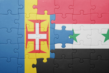 puzzle with the national flag of madeira and syria