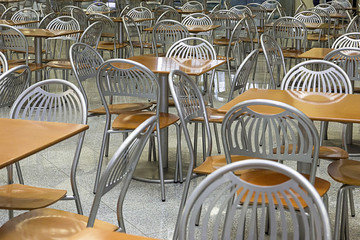 Chairs and tables in the empty cafe