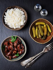 heart chicken stew in white wine, soy sauce, garlic, chili and parsley