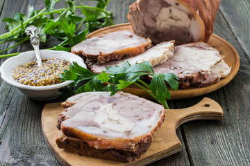 Homemade roulade of pork and chicken