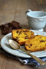 Pumpkin cake with chocolate.